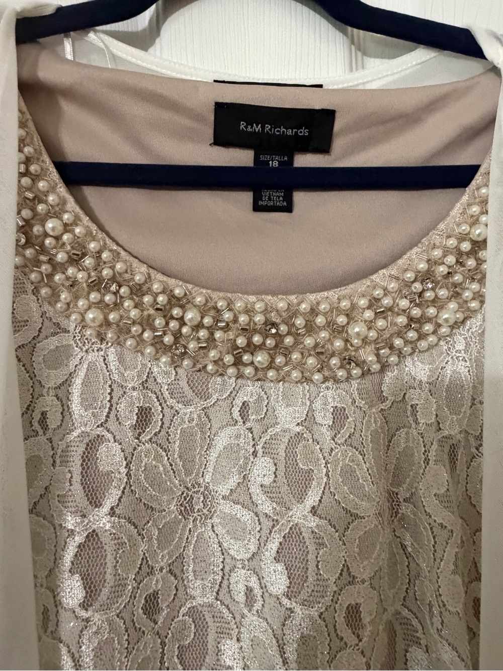 R&M Richards Cream Lace Midi Dress with Pearl Neckline - Picture 14 of 15